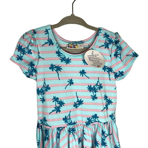 NEW Dot Dot Smile Blue Stripe Palm Tree Cap Sleeve Dress 2T - Picture 2 of 7